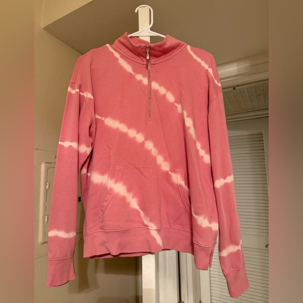 Pink Tie-Dye Quarter-Zip Sweater